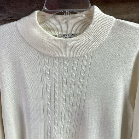 ALLISON DALEY Ladies White Long Sleeve Crew Neck Sweater SZ Petite Petite Large - Picture 4 of 8